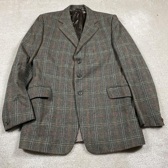 Lambourne Wool Sport Coat Mens 42R Brown Gray Plaid Tweed Blazer Made England - Picture 1 of 8